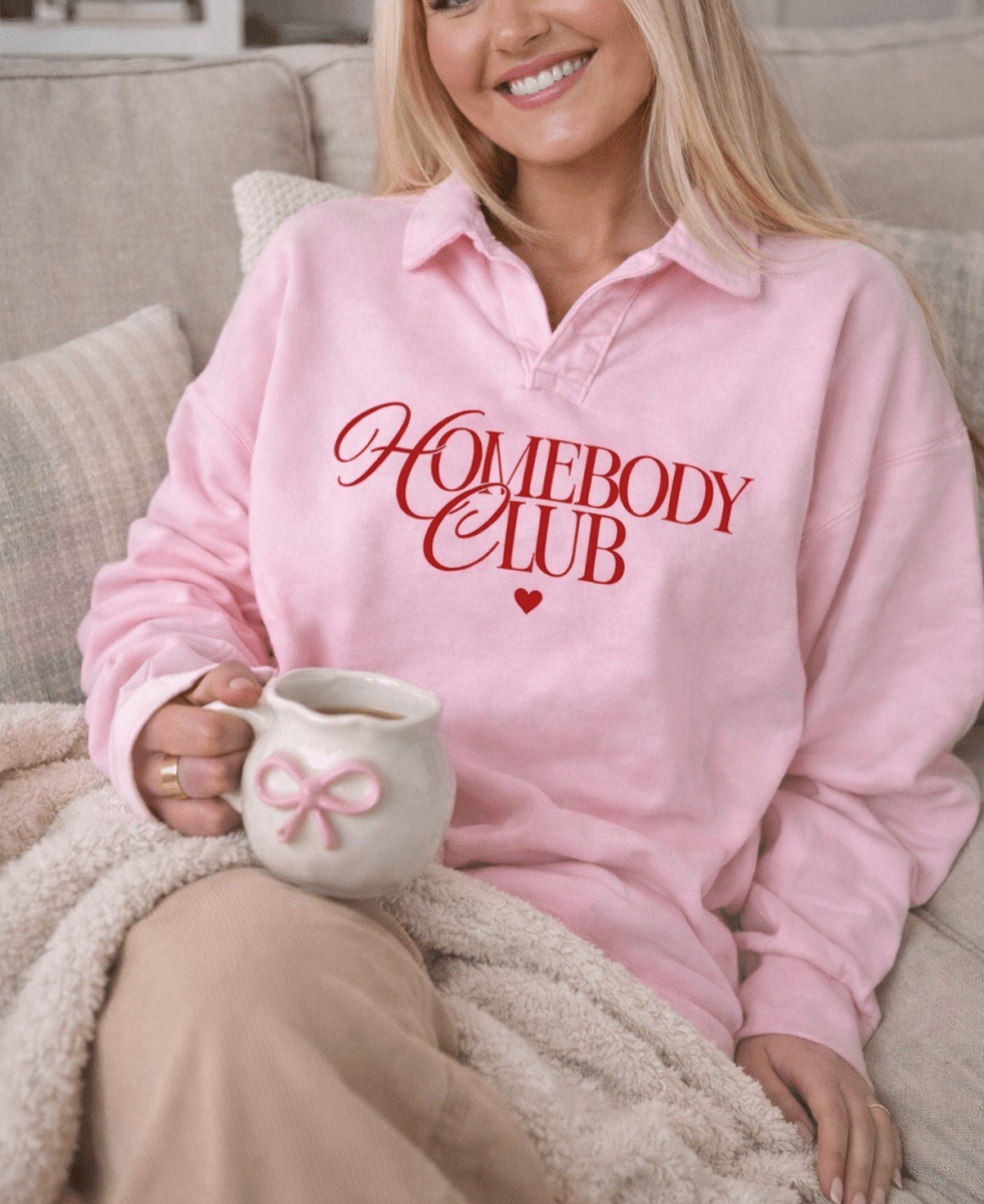 'Homebody Heart Club' Polo Pullover