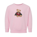 Kids Initialed ‘Classic Christmas Teddy’ Plaid Embroidery Crew